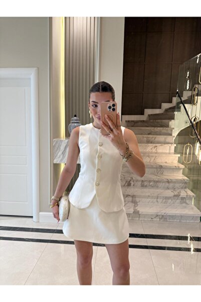 CKBUTİK Ekru Kısa Bludenz Tulum- 3008