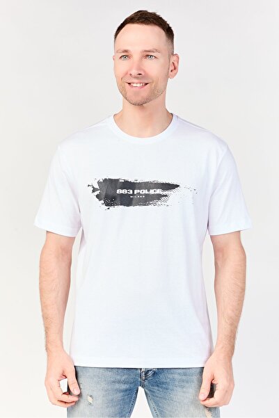 883 Police Men Crew Neck Short Sleeve Brand Logo T-Shirt, White