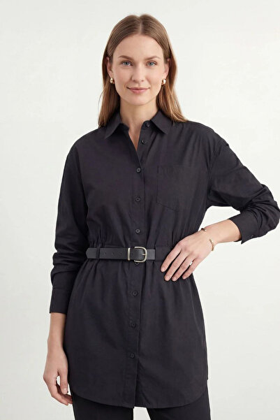 Loreen Belt Detailed Shirted Tunic-Black Black