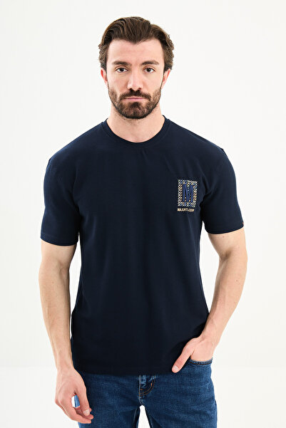 Mcr Patterned Slim Fit Embroidered Crew Neck Men's T-Shirt Navy Blue - 36870.26Y