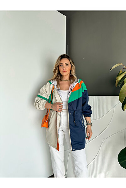 Zerrincan Giyim Turuncu Parçalı Astarı Yazılı Trençkot