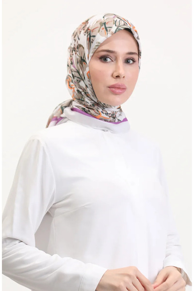 sefamerve Patterned Soft Scarf 70245-10 Ecru Magenta