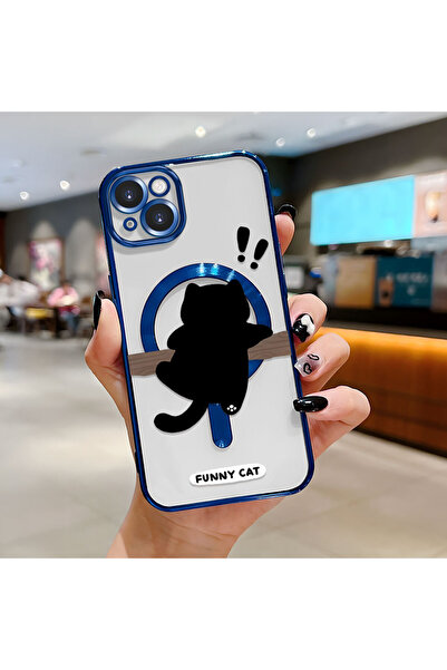 Hontinga iPhone 14 Plus Compatible Cat Pattern Transparent Soft Silicone Mags...