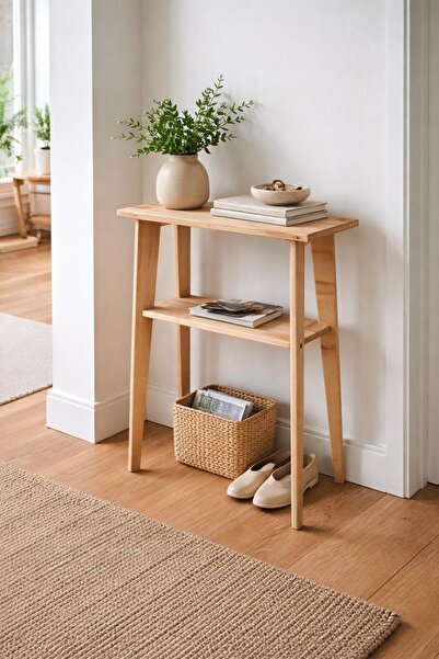 AZM DESİGN Modern 75x90 Kayın Dresuar | 2 Raflı Ahşap Konsol Masa | Antre Kor...