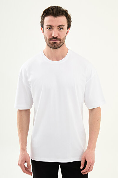 Mcr Plain Slim Fit Oversized Crew Neck Men's T-Shirt White - 36871.26Y