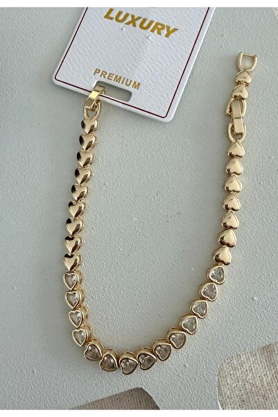 julee.co Luxury Premium Serisi Kalp ve Zirkon Kalp Model 14 K Altın Renk Rody...