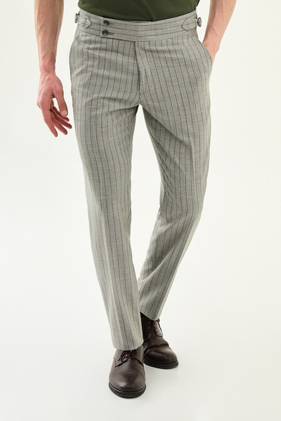 Mcr مخطط قصة ضيقة حزام بإبزيم بنطلون رجالي كاكي - 38361.26Y