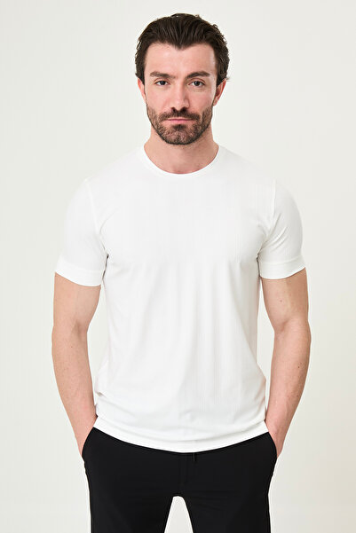 Mcr Striped Slim Fit Crew Neck Men's T-Shirt White - 36878.26Y