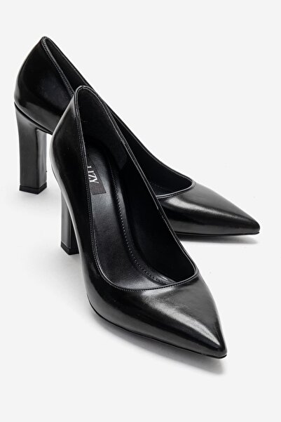 Lizy Shoes Women's Black Leather Stiletto 8 cm Block Heel Pointed Toe Thin So...