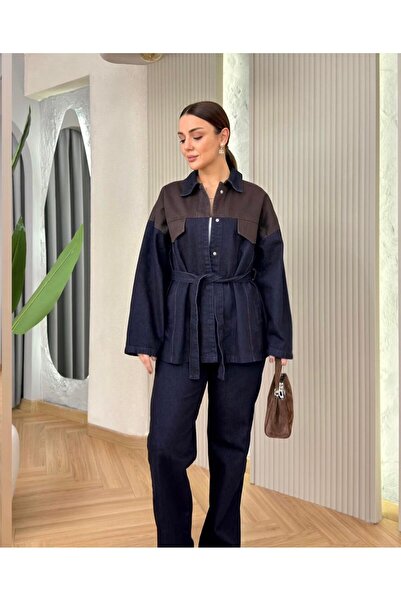 mylunessa Δίχρωμο τζιν σετ δύο τεμαχίων με δέσιμο στη μέση