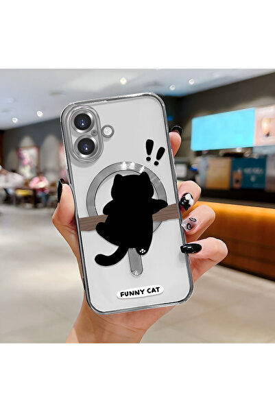 Hontinga iPhone 16 Compatible Cat Pattern Transparent Soft Silicone Magsafe W...