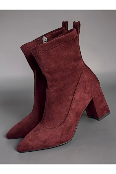 OEM Botine damă elegante burgundy cu toc gros și vârf ascuțit – botine vișini...