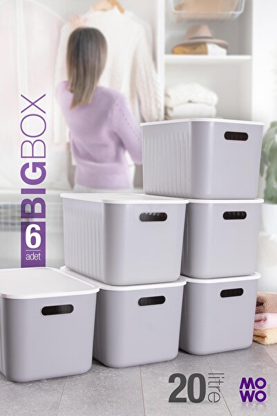 Mowo Home صندوق تخزين كبير الحجم سعة 20 لتر، 6 قطع، منظم خزانة رمادي اللون مع...