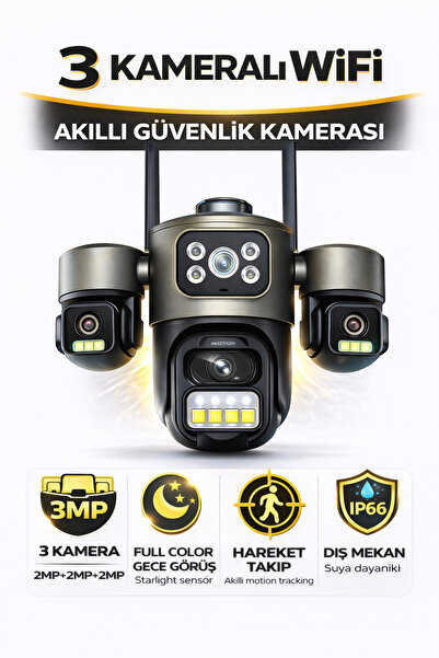 Ecocam 3 Kameralı WiFi Akıllı Güvenlik Kamerası 6MP PTZ Gece Görüşlü Hareket ...