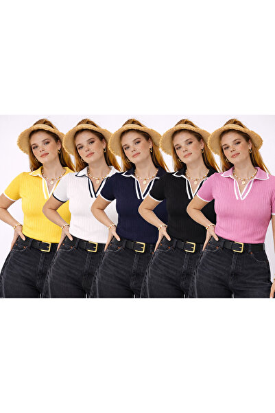 cheen Pachet Advantage de 5 piese Tricou cu textură, cu guler polo și detaliu...