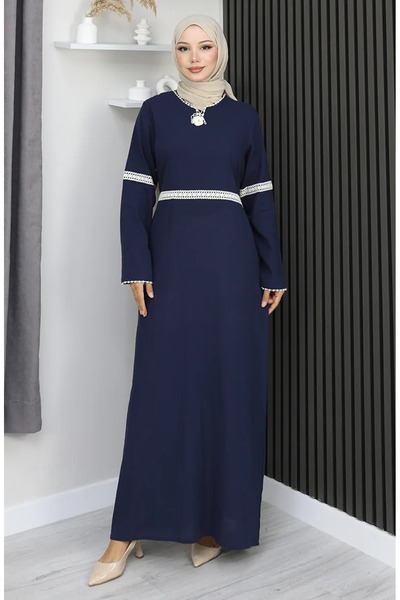 sefamerve Şile Bezi Dress 3939-02 Navy Blue