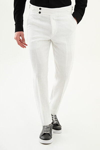 Mcr Straight slim fit curea cu cataramă 100% in Pantaloni bărbați Ecru - 3835...