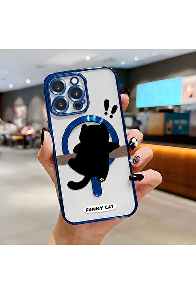 Hontinga iPhone 14 Pro Compatible Cat Pattern Transparent Soft Silicone Magsa...