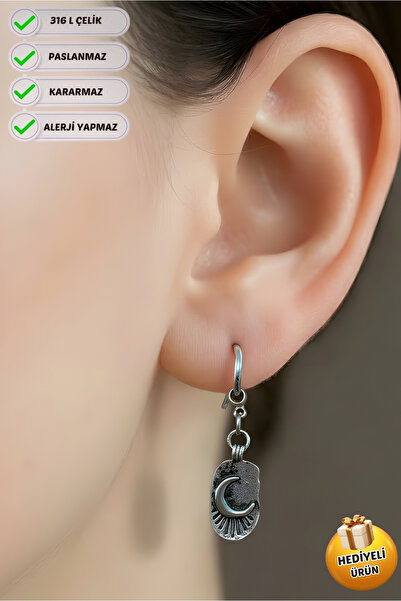 Piercing Market Steel & Silver Steel Special Design Dangle Gothic Crescent Ea...