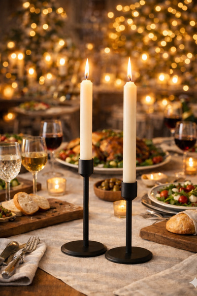 Piccomino Mat Siyah Modern 2’li Şamdan Seti