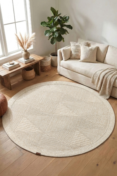 SOFT HOME Ютен кръгъл килим със заоблени ръбове, бохемски килим