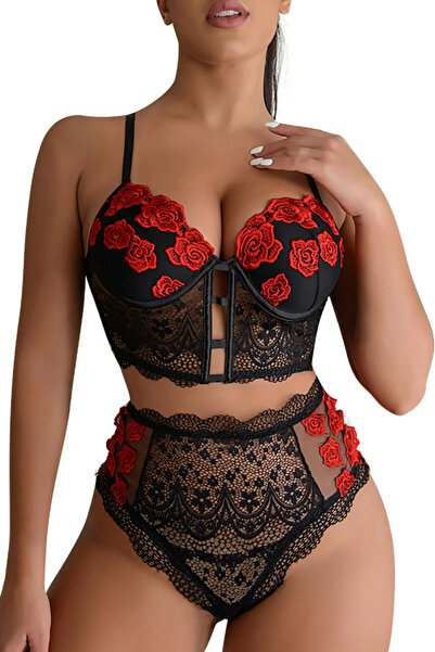 EFAYN.RO Women's sexy lingerie, 2-piece set, corset top and high-waisted pant...