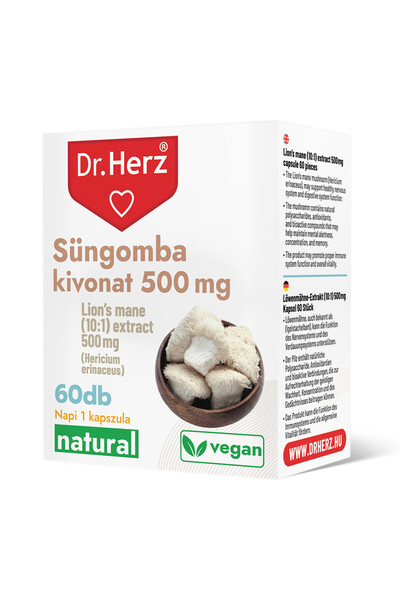 Dr Herz Lion's Mane mushroom extract capsules (Hericium erinaceus) 500 mg 60 pcs