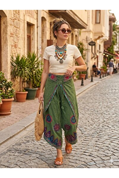 AYASOFYA OTANTIK Women's Indian Ethnic Embroidered Covered Shalwar Trousers