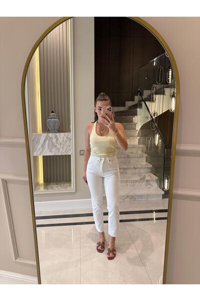 CKBUTİK Açık Sarı Fitilli Halter Yaka Top -21052