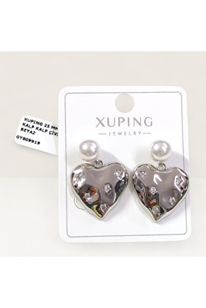 Güler Yüzlü Silver Xuping 25 mm Pearl Heart to Heart Stud Earrings White