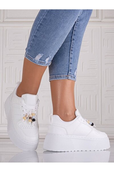 YIYI Sneakerși cu platformă pentru femei Arenia, albi, din piele sintetică, m...