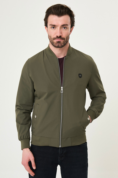 Mcr Straight Slim Fit Hemmed Collar Elastic Waist Men's Coat Khaki - 39665.26Y