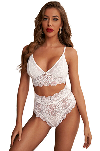 EFAYN.RO Sexy 2-piece lingerie, bra and Brazilian panties, lace, white, size ...