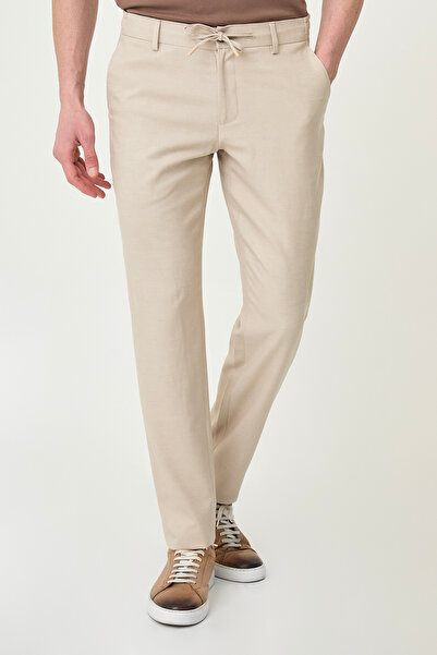 Mcr Gray Slim Fit Drawstring Elastic Waist Men's Trousers Beige - 38367.26Y