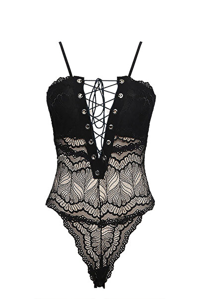 EFAYN.RO Lenjerie tip body sexy, inchidere cu snur la decolteu, EFAYN RO, neg...