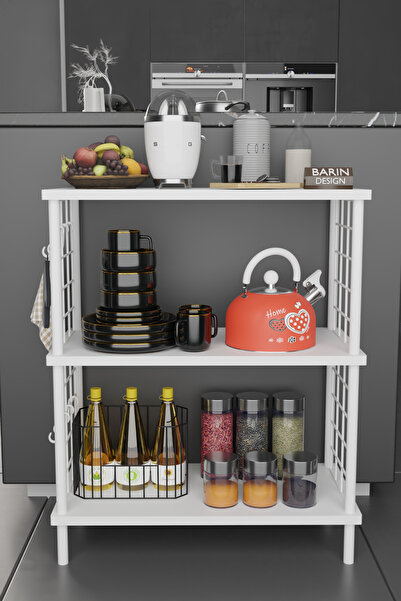 BARIN DESIGN 3 Raflı Çevir-Tak Beyaz Telli Metal Gövdeli Çok Amaçlı Mutfak Ra...