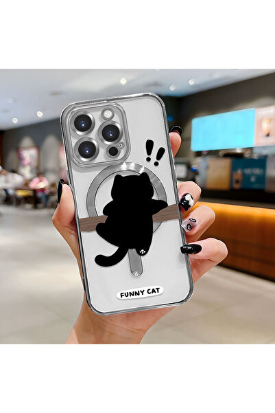 Hontinga iPhone 16 Pro Compatible Cat Pattern Transparent Soft Silicone Magsa...