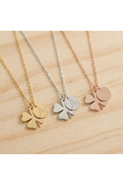 Soleildor 925 ayar Orijinal Gümüş Dört Yapraklı Yonca Daire Harf Gümüş Kolye ...