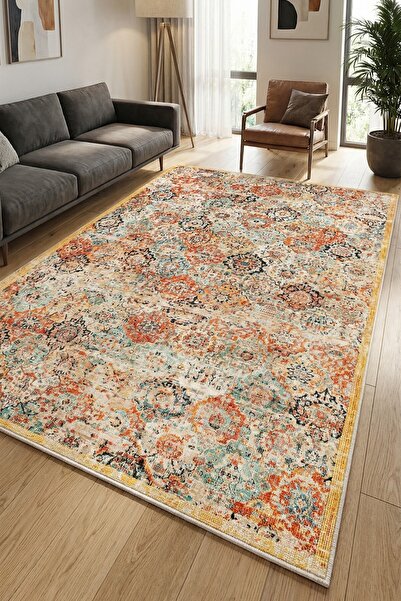 VOPTEKS Renkli Halı Salon Halısı Makinede Yıkanabilir Halı Kaymaz Taban Halı