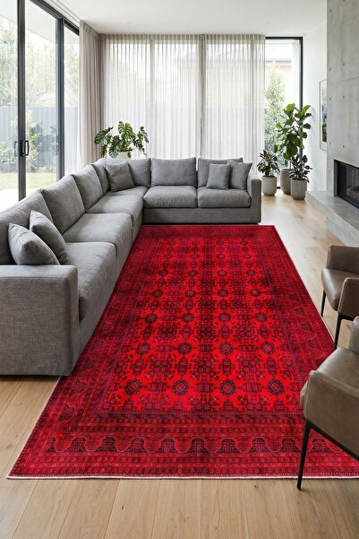 VOPTEKS Kırmızı Halı Salon Halısı Makinede Yıkanabilir Halı Kaymaz Taban Halı