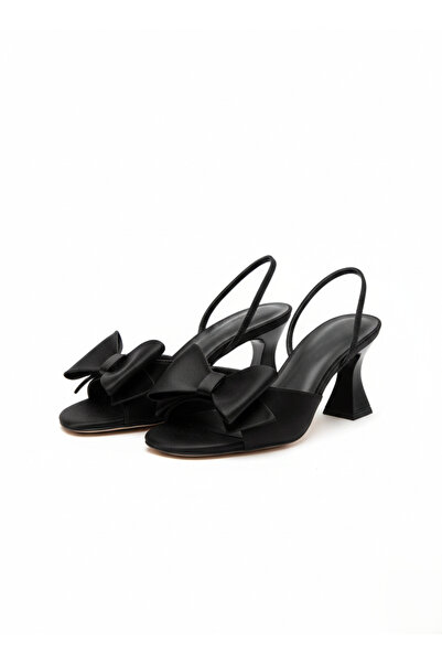 LOVE SHINE CINDY Saten Fiyonklu Topuklu Terlik Büyük Numara