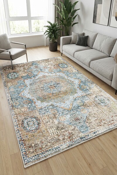 VOPTEKS Renkli Halı Salon Halısı Makinede Yıkanabilir Halı Kaymaz Taban Halı