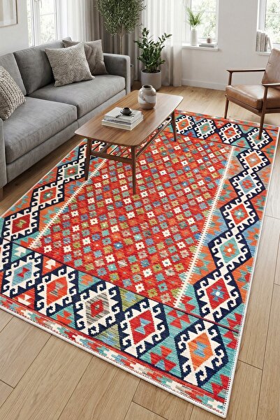 VOPTEKS Kırmızı Halı Salon Halısı Makinede Yıkanabilir Halı Kaymaz Taban Halı