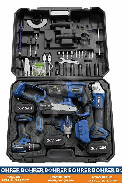 BÖHRER AKÜLÜ 3 BATARYALI BA011238 5 Lİ SET TAŞLAMA+VİDALAMA+HİLTİ+SOMUN+TESTERE
