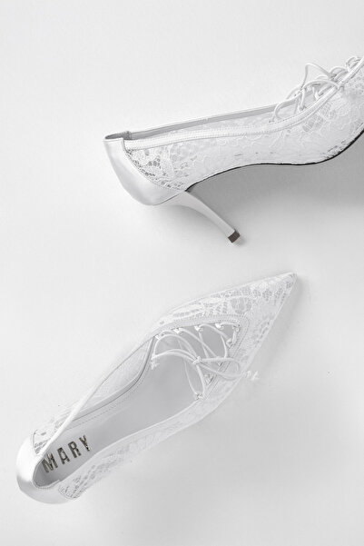 MARY Evening Dress Shoes Heeled Shoes Lace Heeled Engagement Shoes Stiletto S...