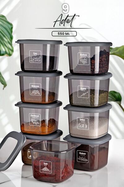 Kitchen Life مجموعة مميزة من 9 حاويات تخزين مربعة من البولي إيثيلين تيرفثالات...