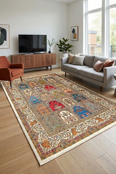VOPTEKS Renkli Halı Salon Halısı Makinede Yıkanabilir Halı Kaymaz Taban Halı