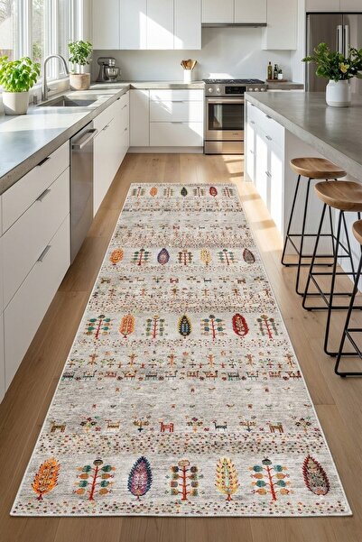 VOPTEKS Renkli Gri Halı Mutfak Halısı Makinede Yıkanabilir Halı Kaymaz Taban ...