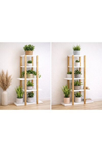 DESİGN Ahşap Saksılık Çiçeklik 4 Katlı Dekoratif Bitki Standı