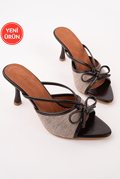 MARSHETTA Lorina Brown Linen Bow Detail Women's Stiletto Heel U S Sandals Sli...